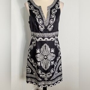 White House Black Market Black & White Sleeveless Silk Dress, Size 8